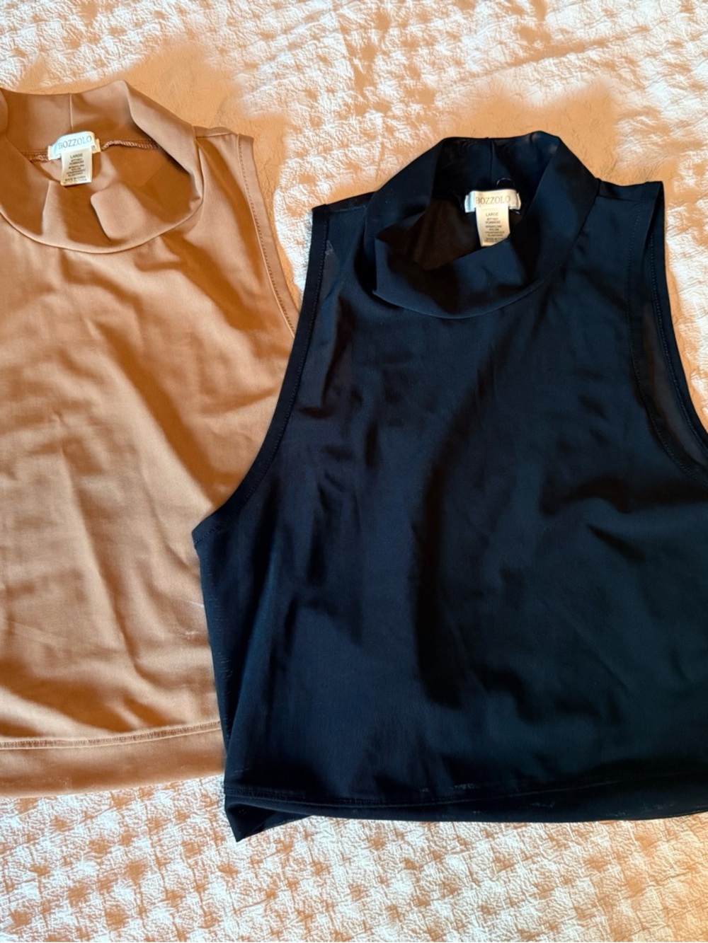 Bozzolo sheer Mock Neck (sheer) Sleeveless Crop Tops - Black & Tan